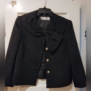 Tahari Women Black Lined Blazer Top Bow Collar Jacket Arthur S Levine 6 Detailed